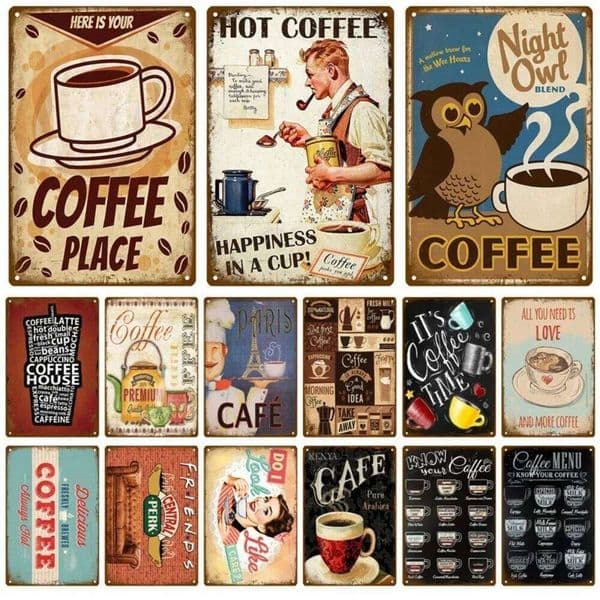 Vintage Metal Tin Sign for Coffee Kitchen Bar Decor, Retro Wall Art Plaque, Iron Painting Poster 26H0507