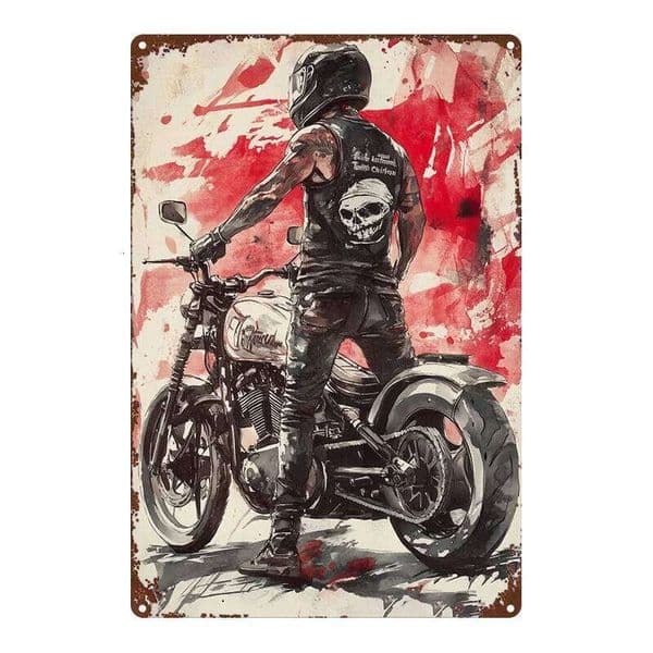 **Vintage Metal Sign - 8x12 inch Motorcycle Wall Art with Splatter Design, Durable Iron Decor for Bar Garage Cafe Home** *(Ch 26H0507