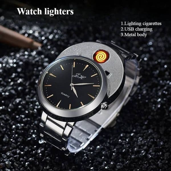 New Creative Multifunctional Watch Cigarette Lighters USB Electronic Metal Lighter Men's Wristwatch Fashion Gifts