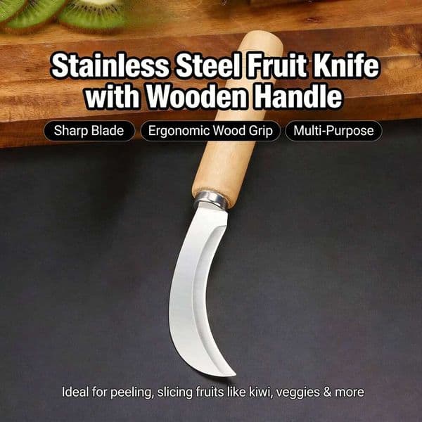 Curved Stainless Steel Knife with Wooden Handle - 2-in-1 Tool Summer Garden Weeding, Perfect for Outdoor Yard Use