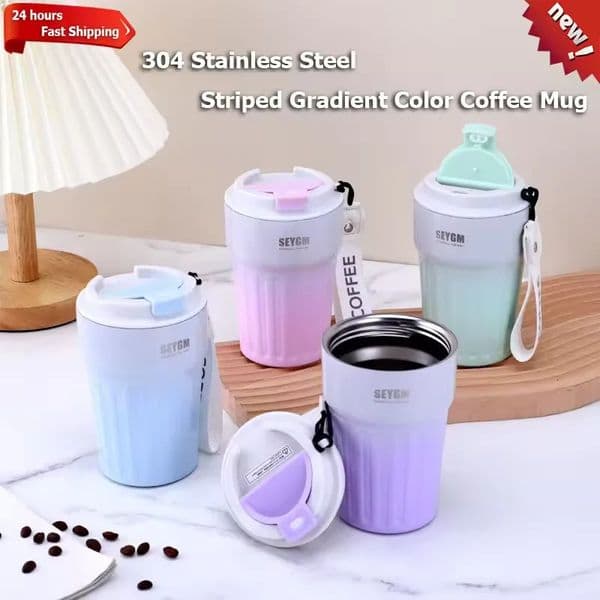 Insulated Cup Womens Portable Double-Layer Stainless Steel Vacuum Insulated Cup Office Coffee Cup Gradient Color Simplicity Cup 260506