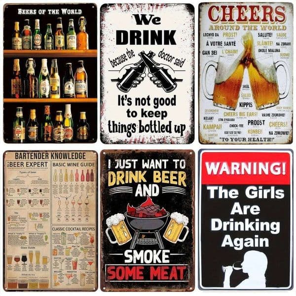 Vintage Beer BBQ Metal Aluminum Sign Plaque - Retro Wall Decor for Home, Kitchen, Bar, Cafe, Garden Man Cave Decorative Plates 26Y0507
