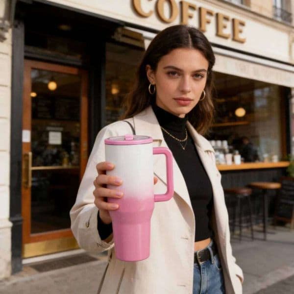 40 oz Traveler Water Bottle with Handle & Flip Straw 304 Stainless Steel Coffee Tumbler Termos Cup for Travel Mug 26L0507