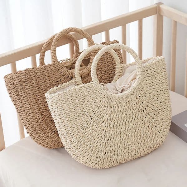 Summer Half-moon Straw Bag For Women Handmade Portable Handbag Large Capacity Beach Bag Basket Woven Top-handle Bag Purse Totes 260507