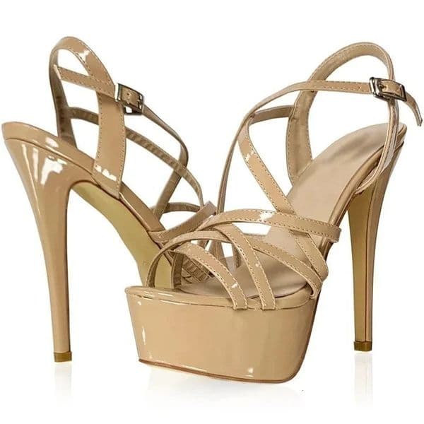 LOSLANDIFEN 2026 14CM Platform High Heels Sandals Sexy Ankle Strap Open Toe Gladiator Party Dress Women Shoes Plus Size 44 260507