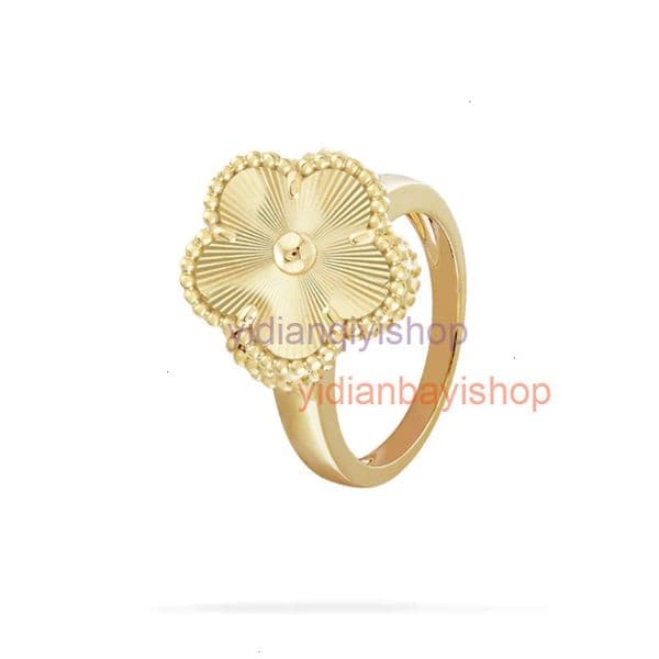designer clover vanvan cleef jewelery 18K Gold Plated Thick Ring Four-Leaf Clover White Mother-of-Pearl Ring Without Diamonds Malachite Fashion Personality Ring