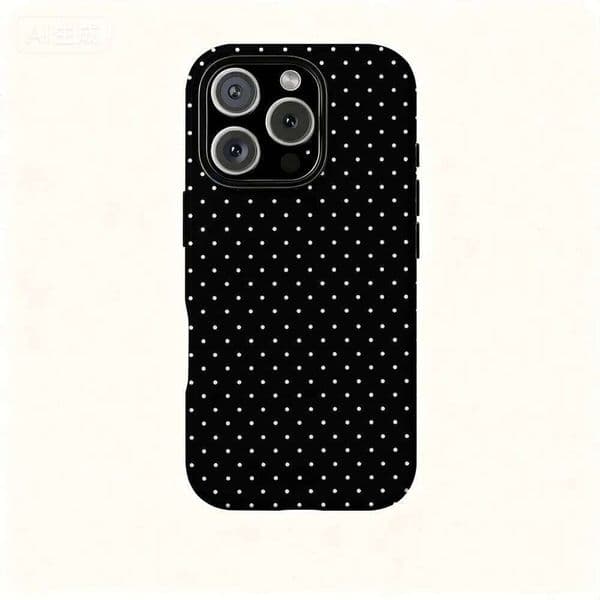 White Polka Dot Phone Case for iPhone16ProMax 15 14 12mini 7Plus XR 2in1 tough glossy case 26W0508