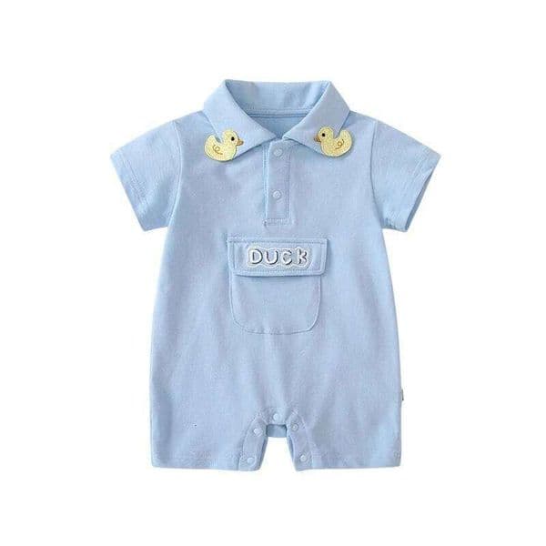 Baby Summer Thin Breathable Onesie Cute Duck Pattern Romper for Boys & Girls Newborn Short-Sleeve Polo-Collar Jumpsuit 26Y0507