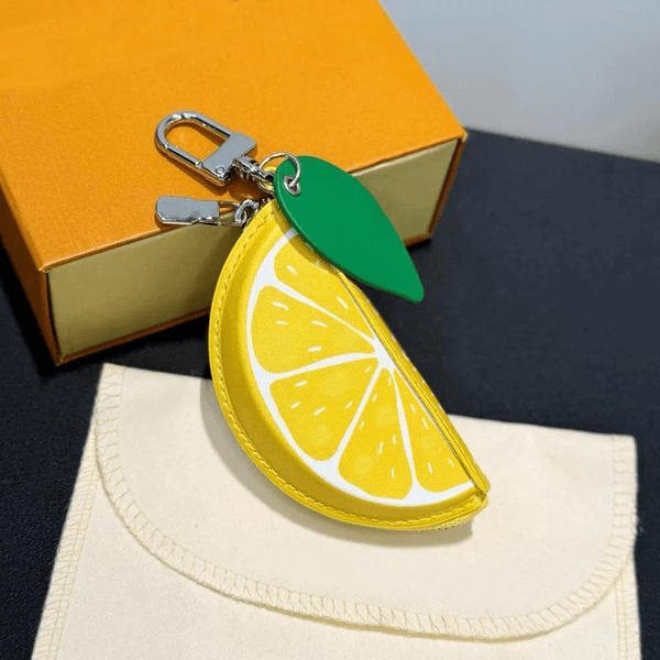 Designer Luxury Lemon Leather Keychains Bag Charm Women Fruit Pouch Fashion Bag Pendant Leather Coin Purse