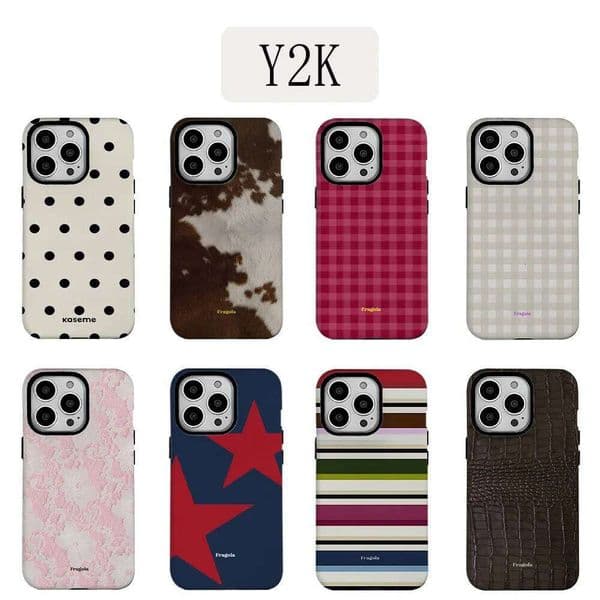 Y2K Style Grid Phone Case for iPhone 17 16e 16 15 14 13 12 11 X XS XR XSMAX 7 8 Air Pro Max Plus Luxury Double-layer 26W0508