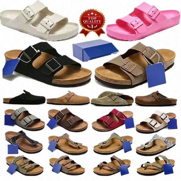 designer Clog Slippers Women Men Flat Heels Beach Slides Real Leather Double Buckle Cork Sandals Outdoor Casual Shoes Brown Grey Coffee Size 35-46 i2RV#