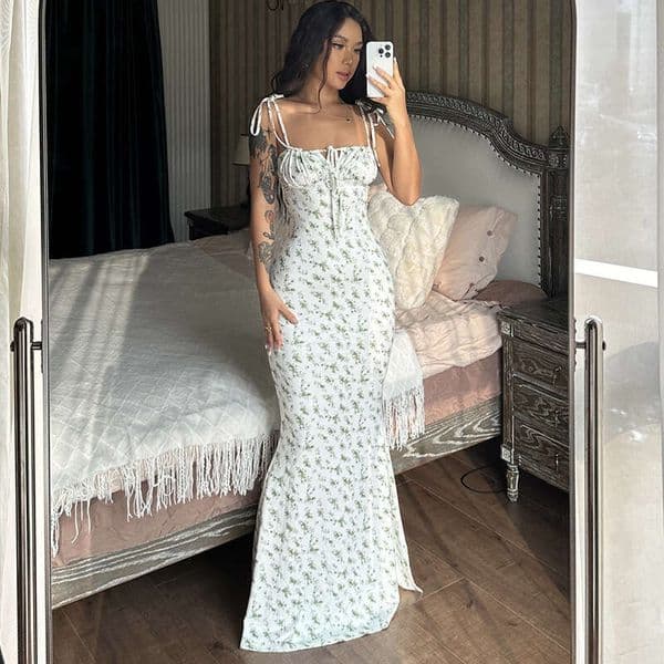 European and American summer hot-selling new floral print suspender maxi dress Amazon foreign trade wholesale women's clothing