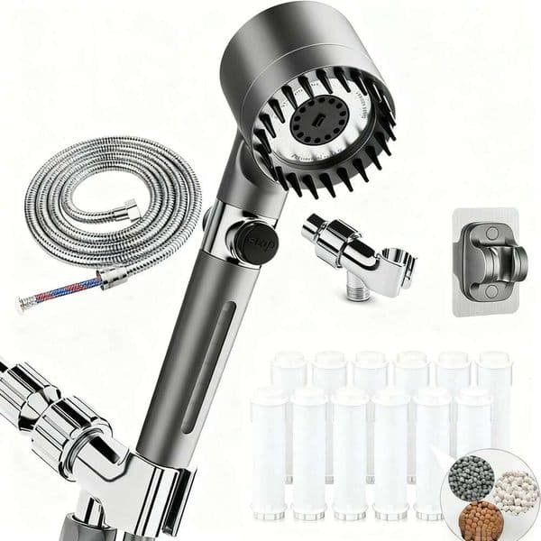 2026 new ion drop Filtered Shower Head with Handheld - High Pressure 3 Spray Modes ,12 Replaceable Water Softener Filters 26L0508