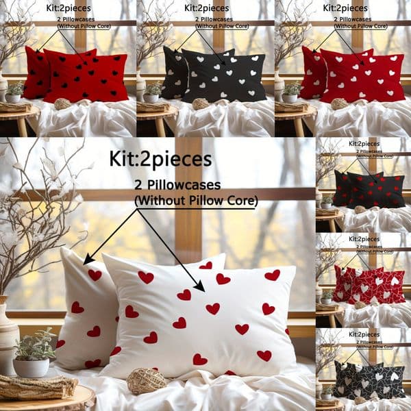 2pcs heart-filled 3D ultra-soft brushed digital Comfortable pillowcase, the fabric is soft, comfortable, skin-friendly