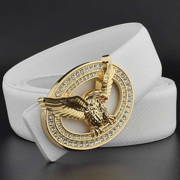 White Waistband men fashion golden Eagle Waistband genuine leather luxury brand high quty ceinture homme waist belt L260508