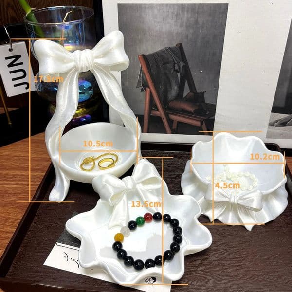 Bow-Shaped Storage Tray - Bow Key Holder Jewelry Dish Plastic Organizer - Decorative Accessory for Earrings Rings Necklaces 260507