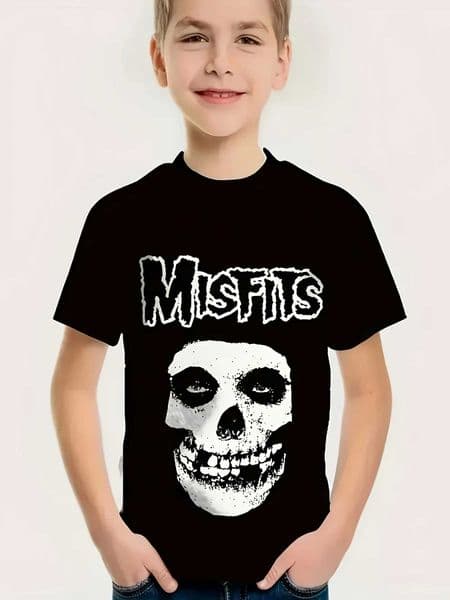 Cartoon Fashion MIsFIts Skull Graphic Shirt Print Children T-Shirt Kids Tee Summer Girl Boy Shirt Casual Tops Crewneck Clothing L260508