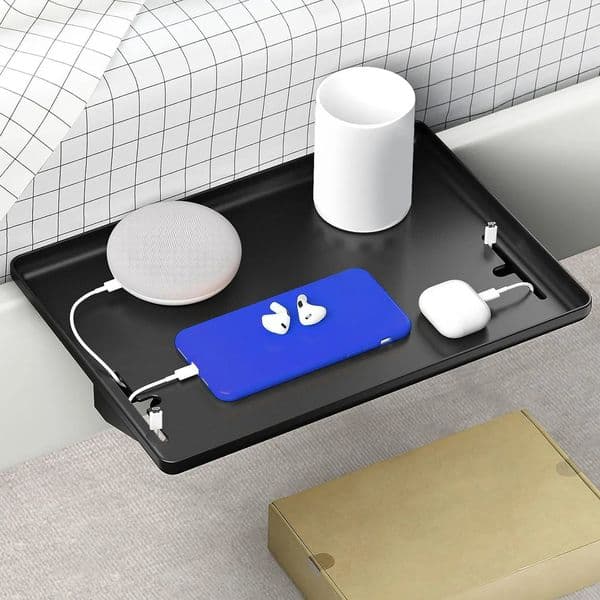 Bed Side Shelf Bedside Table T Shaped Cable Hole Easy To Install Space Saving Nightstand Tray Multipurpose for Dorm 260508