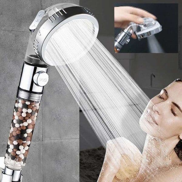 3 Modes Adjustable Shower Head High Pressure Water Saving Tourmaline Balls Filter SPA Switch Button Spray Bathroom Accessories 26L0508