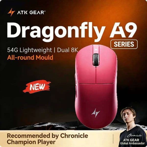 ATK Dragonfly A9 Series Wireless Tri Mode PAW3950 Nordic52840 8K 53g Lightweight Custom Laptop Gamer PC Gaming Mouse 26L0508