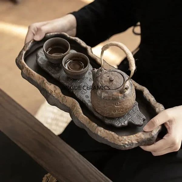 Creativity Tray Heart Sutra Tea Board Chinese Retro Pot Tray Ceramic Pot Bearing Dry Brewing Table Water Storage Type Teaware 260507