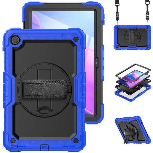 Suitable for Lenovo Tab M10 Plus 3rd generation, dual-color silicone PC rotating stand with wrist strap tablet protective case