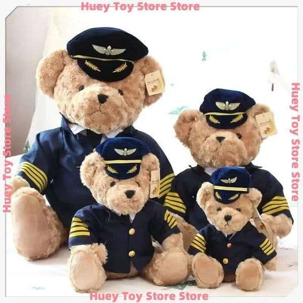 Cute Pilot Plush - Captain Bear Flight Attendant Stuffed Doll, Kawaii Soft Ornament for Kids Room Decor & Gift Collection 26L0508