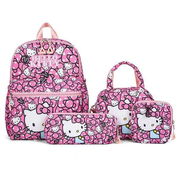 KT Cat Backpack Childrens Backpack Cartoon Backpack Kuromi Backpack Girls Student School Bag Four-Piece Set Double Shoulder BackpackL260508