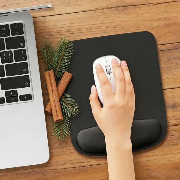 1-Piece Black Mouse Pad with Wrist Support - Ergonomic Design for Office Gaming Perfect Christmas Gift for PC Users 2025T260508