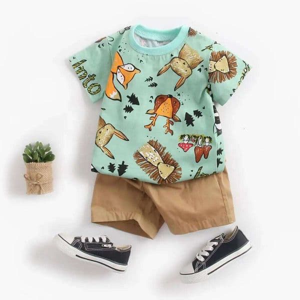 Sanlutoz Cute Infants Boys Clothing Sets Cotton Short Sleeve Baby Tops + Shorts 2Pcs Newborn Cartoon Clothes 26Y0508