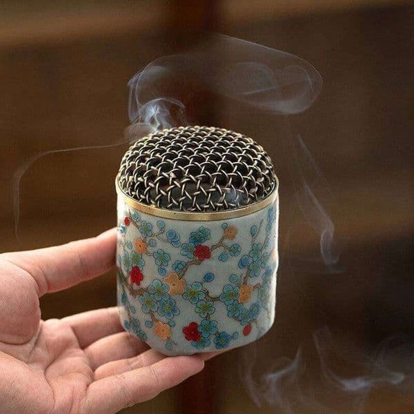 Retro Ru Kiln Ceramic Incense Burner Small Household Indoor Tea Ceremony Incense, Agarwood and Sandalwood Aroma Diffuser Tools 26H0508