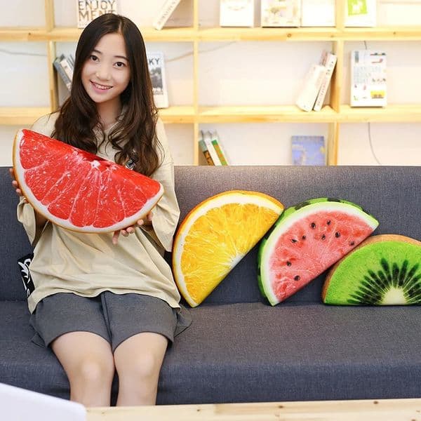 30-39CM istic 3D Fruit Plush Pillow Kawaii Watermelon Orange Kiwi Pomelo Filling Sponge Doll Childrens Toy Office Home Gift 260507