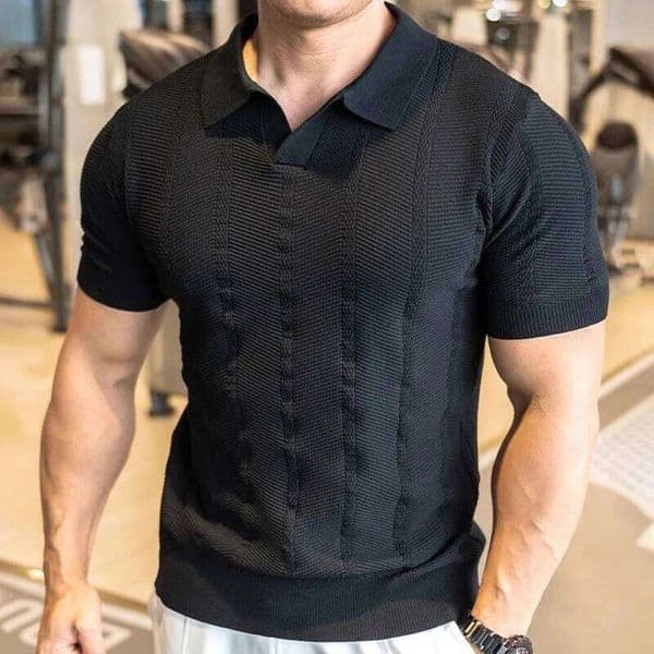 Men's Short Sleeved Knitted Polo Shirt Summer Business Lapel Stylish Solid Color Slim Fit Breathable Quick Drying Golf T-Shirt 26W0508