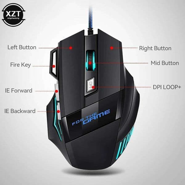 Professional Wired Gaming 7 Button 5500 DPI LED Optical USB Gamer Computer Mice Cable Mouse High Quality 26L0508