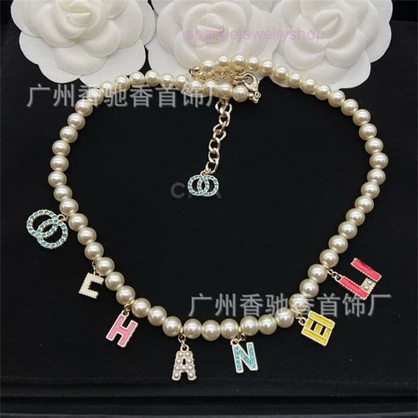cc necklace channels pearls necklace Colorful enamel pearl necklace with diamonds for women