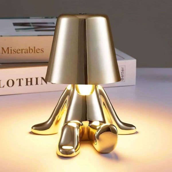 Bedside Touch Creative Small Silver Decorative Thinking Man Statue LED Table Lamp, USB Rechargeable 3 Levels Bri S260507