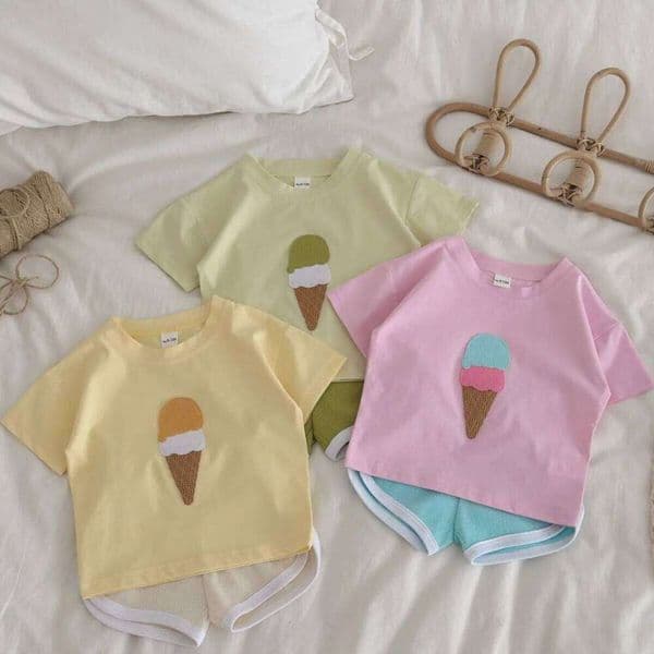 Toddler Baby Summer Casual Sets Ice Cream Patch Short Sleeve T-shirt Tops+Shorts Boys Girls 2Pcs Set Clothes 26Y0508