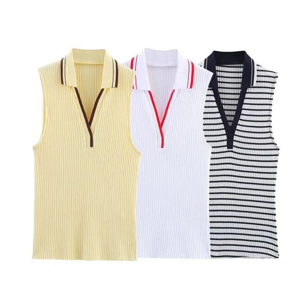 Summer Fashion Style Ribbed Sleeveless Polo Collar Tshirt Sports Shirt Vest Top Womens Clothing 260508