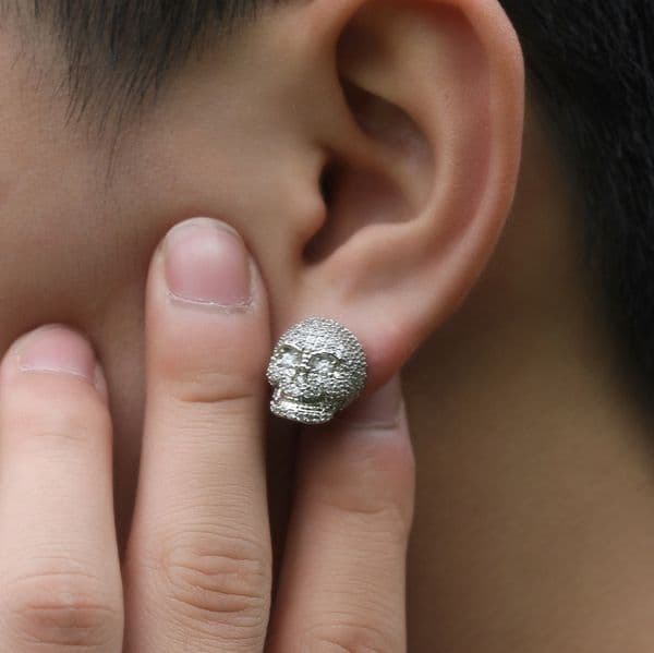 Iced Out Skull Stud Earrings Gold Silver Skeleton Earrings Mens Hip Hop Earrings Fashion Jewelry
