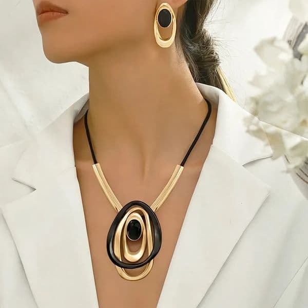 Creative Exaggerated Multi-layer Oval Ring Pendant Necklace Earring Set for Women Fashion Party Jewelry Sets Accessories Gifts260429