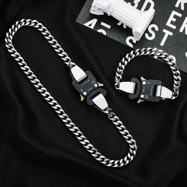 Hip-hop Functional Buckle Thick Chain Metal Lock Necklace Bracelet Personality Street Men and Women Accessories Gift 260507