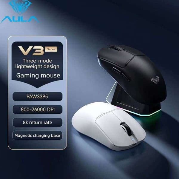 AULA Tri-mode Wireless Gaming 59g Ultra Lightweight PAW3395 RGB Macro Programmable Ergonomic Esports Mouse 2.4G Bluetoo 26L0508