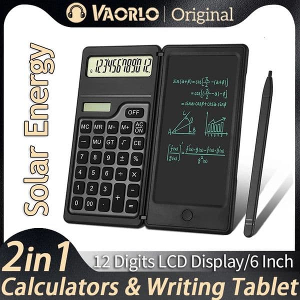 2 in 1 Foldable Solar Energy Calculator 12 Digits LCD Display Desktop With 6 Inch Writing Tablet Pen For Business School Office 260508