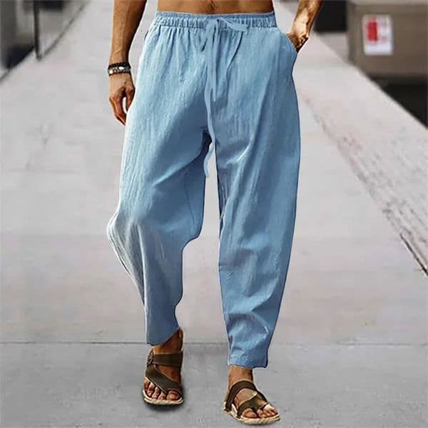 2026 Men Cotton Linen Pants Summer and Autumn Solid High Waist WideLeg Trousers Male Loose Hemp Casual Breathable Sports 260508