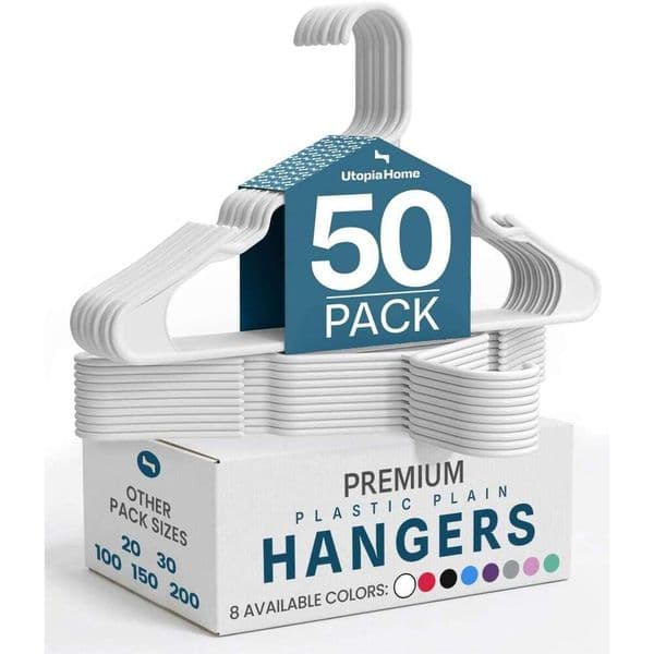 Utopia Home Plastic Hangers 50 Pack Space Saving Clothes Hanger - Durable Strong Closet Organizers and Storage Makes It Ideal Stocking Stuffers Apartment or
