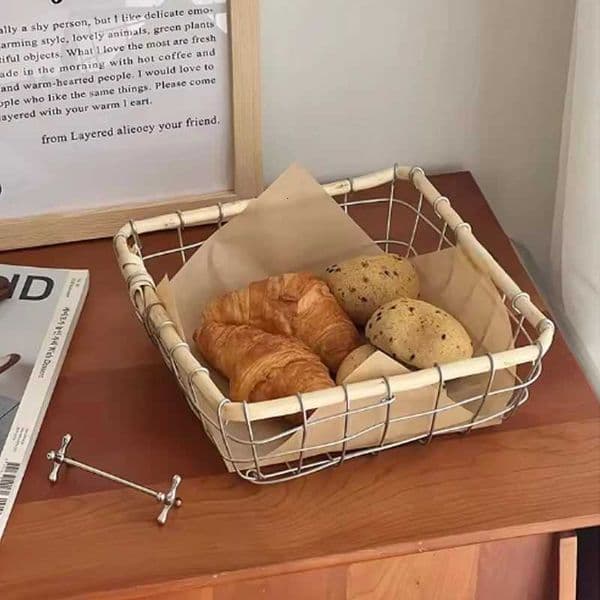 Woven Iron Art Storage Basket Hollow Out Fruit Shopping Basket Bread Desktop Organizer Laundry Basket Metal Storage OrganizersJ260508
