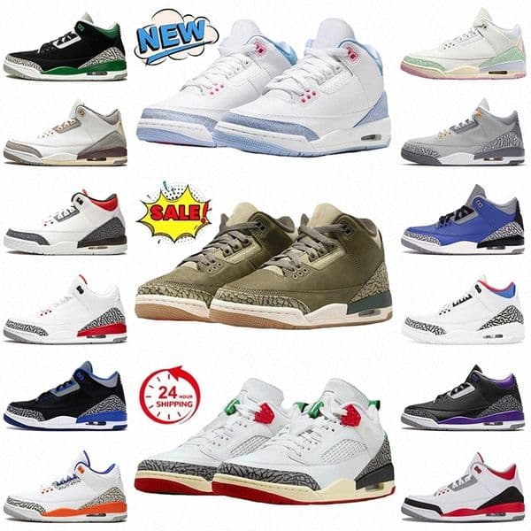 With Box New 3 Basketball Shoes Men Women 3s Trainers Denim Pink Glow El Vuelo White Cement Fire Red Pine Green Racer Blue Dark Muslin UNC Designer Ou