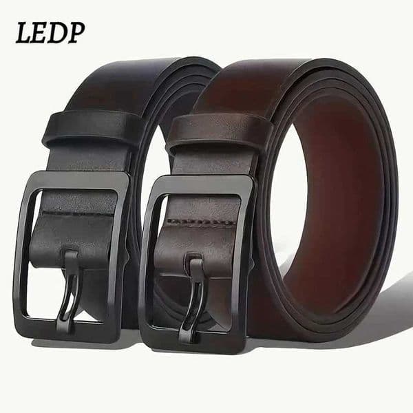 2026 Mens Leather Belt Set 38cm PU Synthetic 2 Colors Blk Brown Minimst Designer Buckle Premium Stitching Luxur L260508