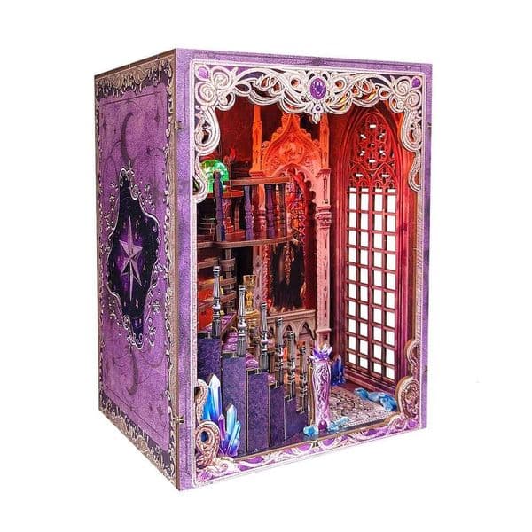 DIY Book Nook Wooden Miniature Model Kits Tarot Association Bookend 3D with LED Light Bookshelf for Friends Birthday Gift 26Y0508