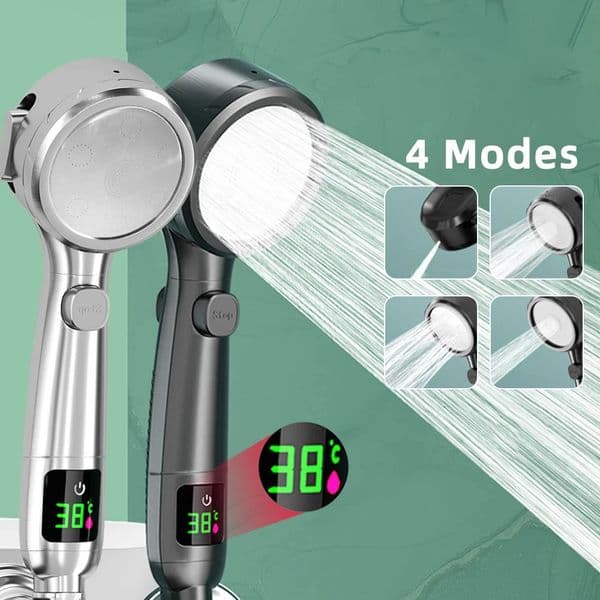 High Pressure Handheld Bathroom Shower Head Water Saving Showerhead Pressurized Adjustable Spray LED Digital Temperature Display 260508